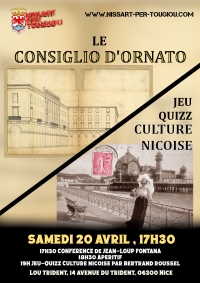 20 d'abrièu 2024 : Conférence "Le Consiglio d'Ornato" suivie d'un jeu-Quizz sur la culture niçoise